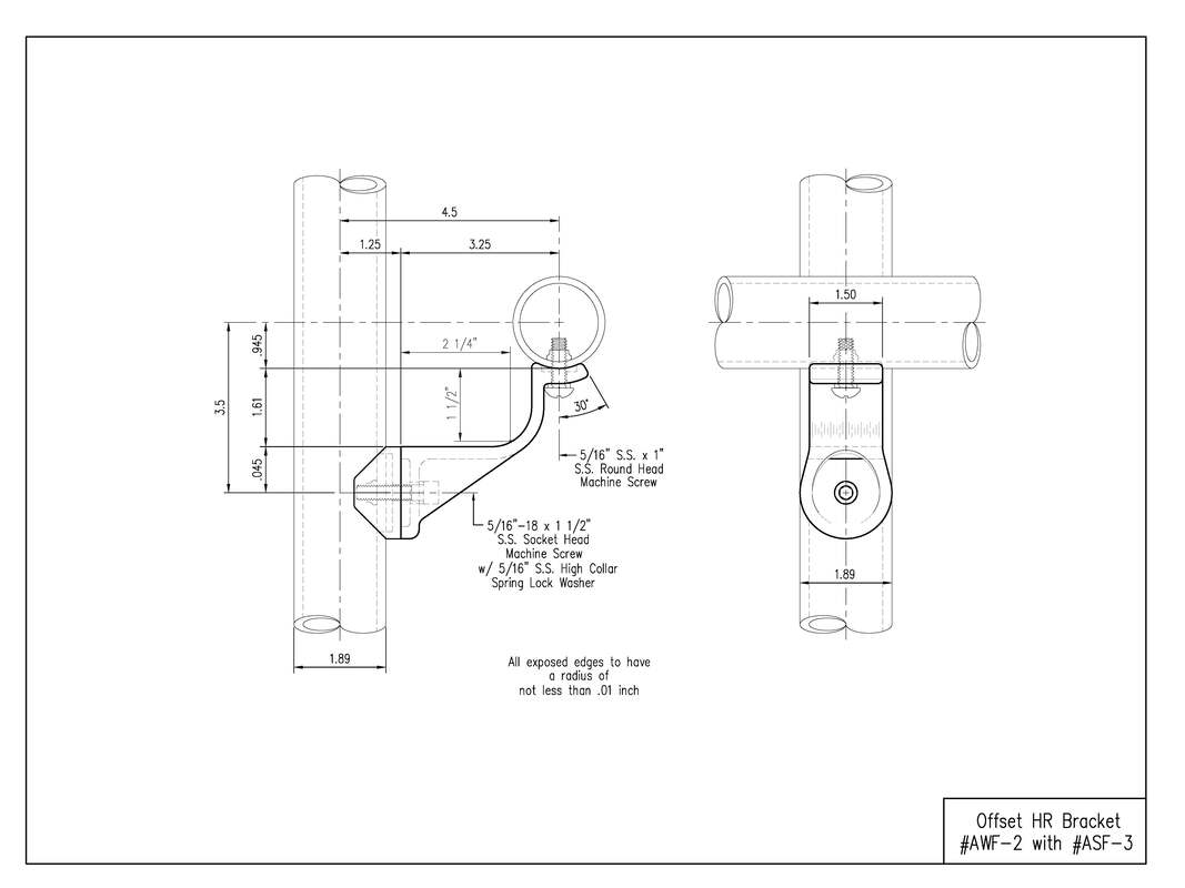 A technical drawing of a handrail bracket