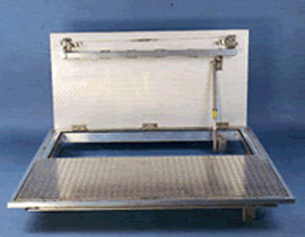 An opened aluminum Watertight Access Hatch.