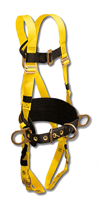 A yellow and black full body harness.