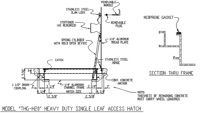 A technical drawing of a Heavy Duty H20 Aluminum Access Hatch.